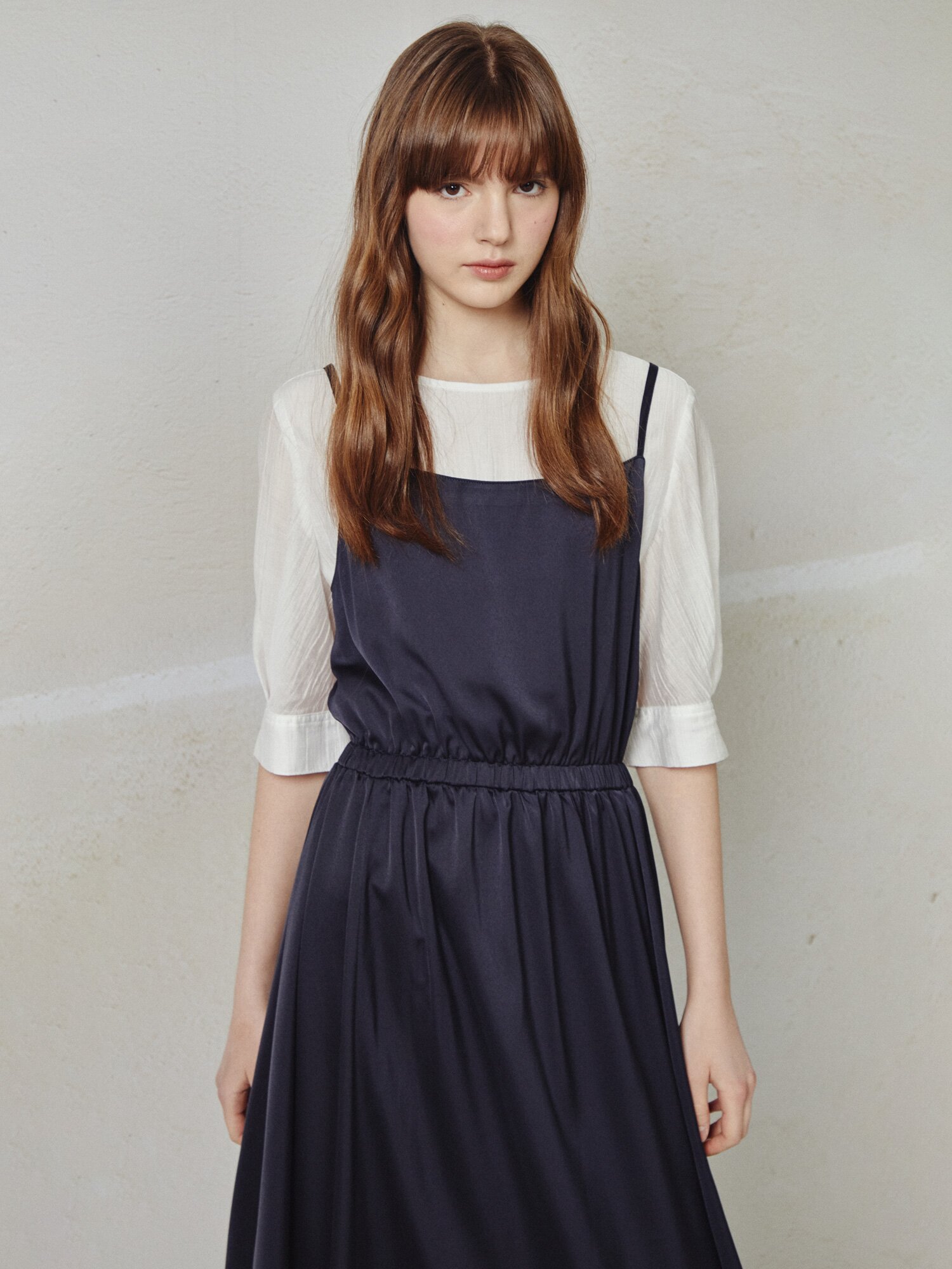 블라우스 레이어드 뷔스티에 원피스 (DARK NAVY)