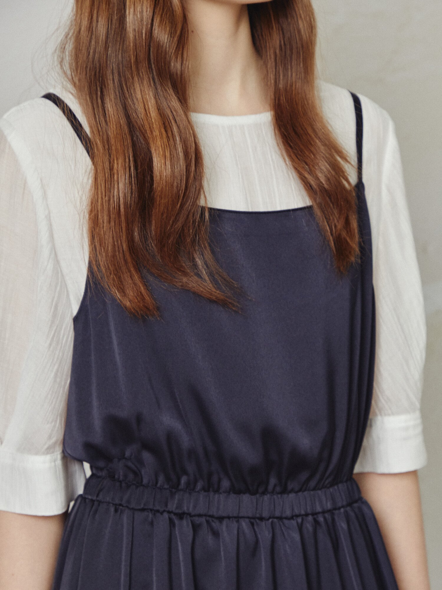 블라우스 레이어드 뷔스티에 원피스 (DARK NAVY)