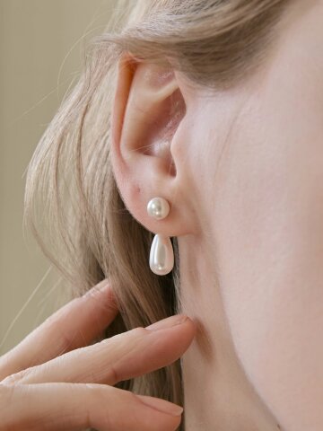 (925 Silver) Pure Drop Pearl Earrings