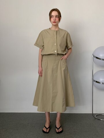 [SET] 스트링 블라우스+플레어 미디 스커트 셋업 투피스 (3colors)