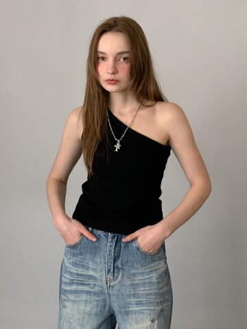 언발란스 오프 숄더 니트 탑 (5colors)