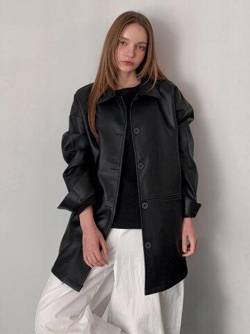 페이크 레더 싱글 하프 자켓 (2colors)