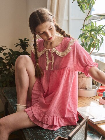 앤의 꽃뜰 반팔 투피스 레드 (40수)