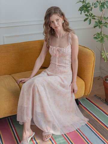 LB_Ditsy floral ribbon long dress_PINK