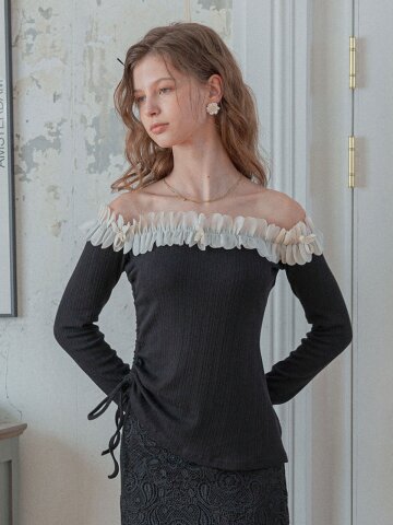 LB_Ruffle off-shoulder long sleeve top_BLACK