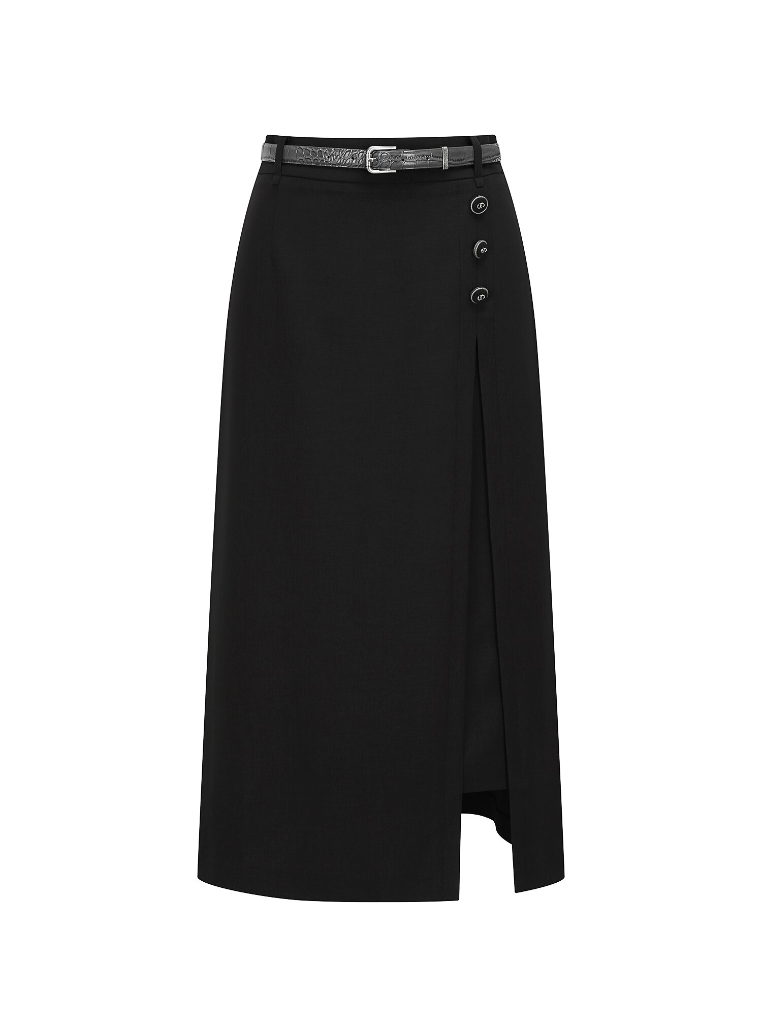 버튼 장식 컷아웃 A라인 스커트 (DARK GREY)
