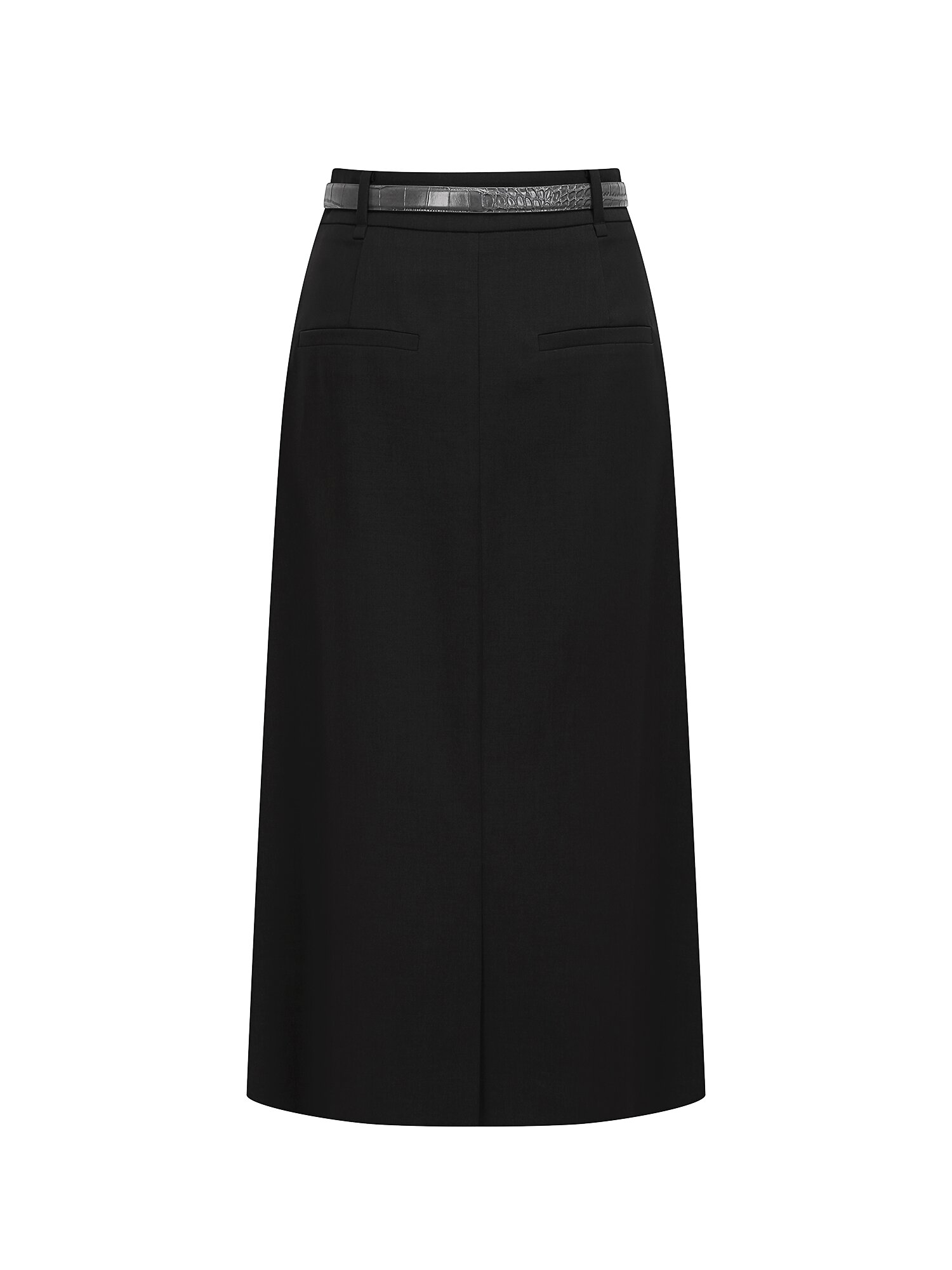 버튼 장식 컷아웃 A라인 스커트 (DARK GREY)