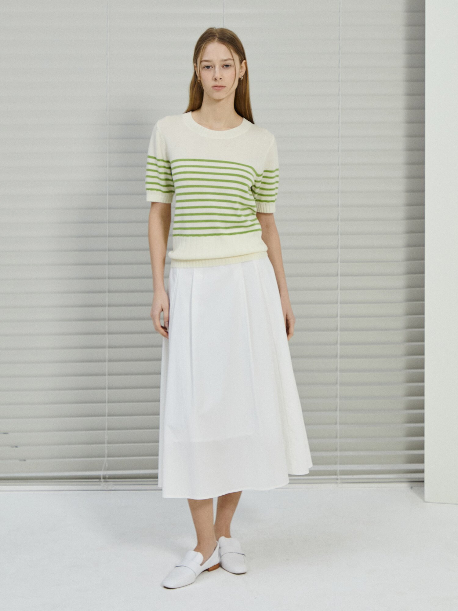 스트라이프 하프 슬리브 니트 (LIGHT GREEN)