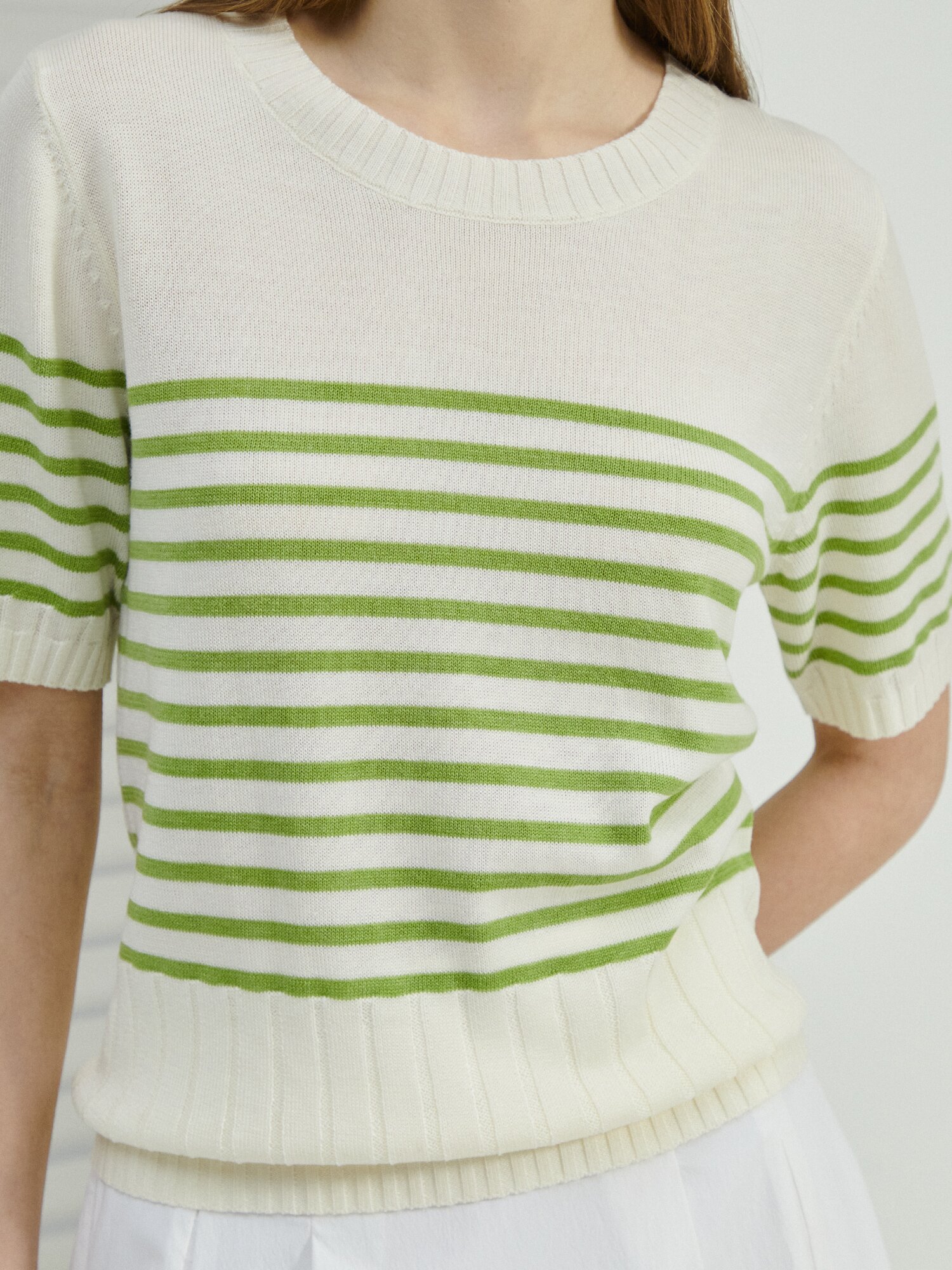 스트라이프 하프 슬리브 니트 (LIGHT GREEN)