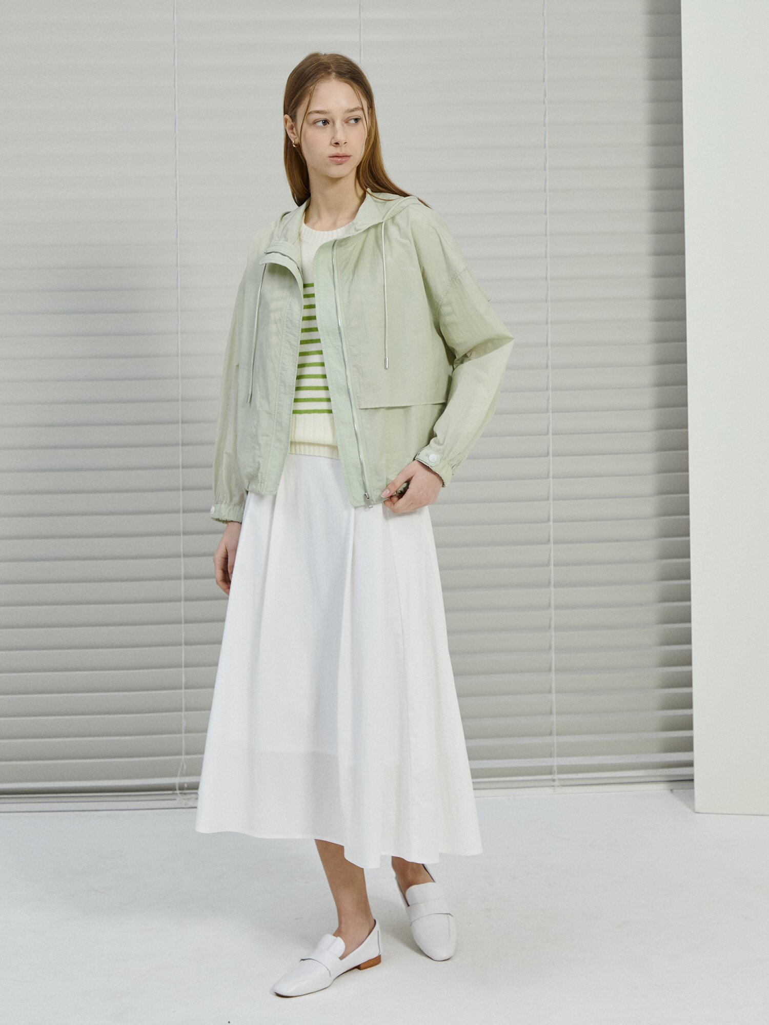 스트라이프 하프 슬리브 니트 (LIGHT GREEN)