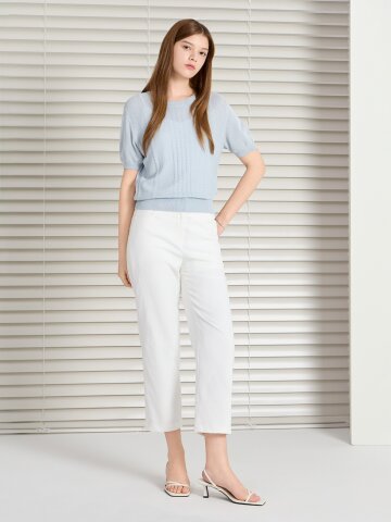 린넨 백 밴딩 배기핏 크롭 팬츠 