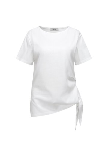 코튼 트위스트 보트넥 티셔츠 