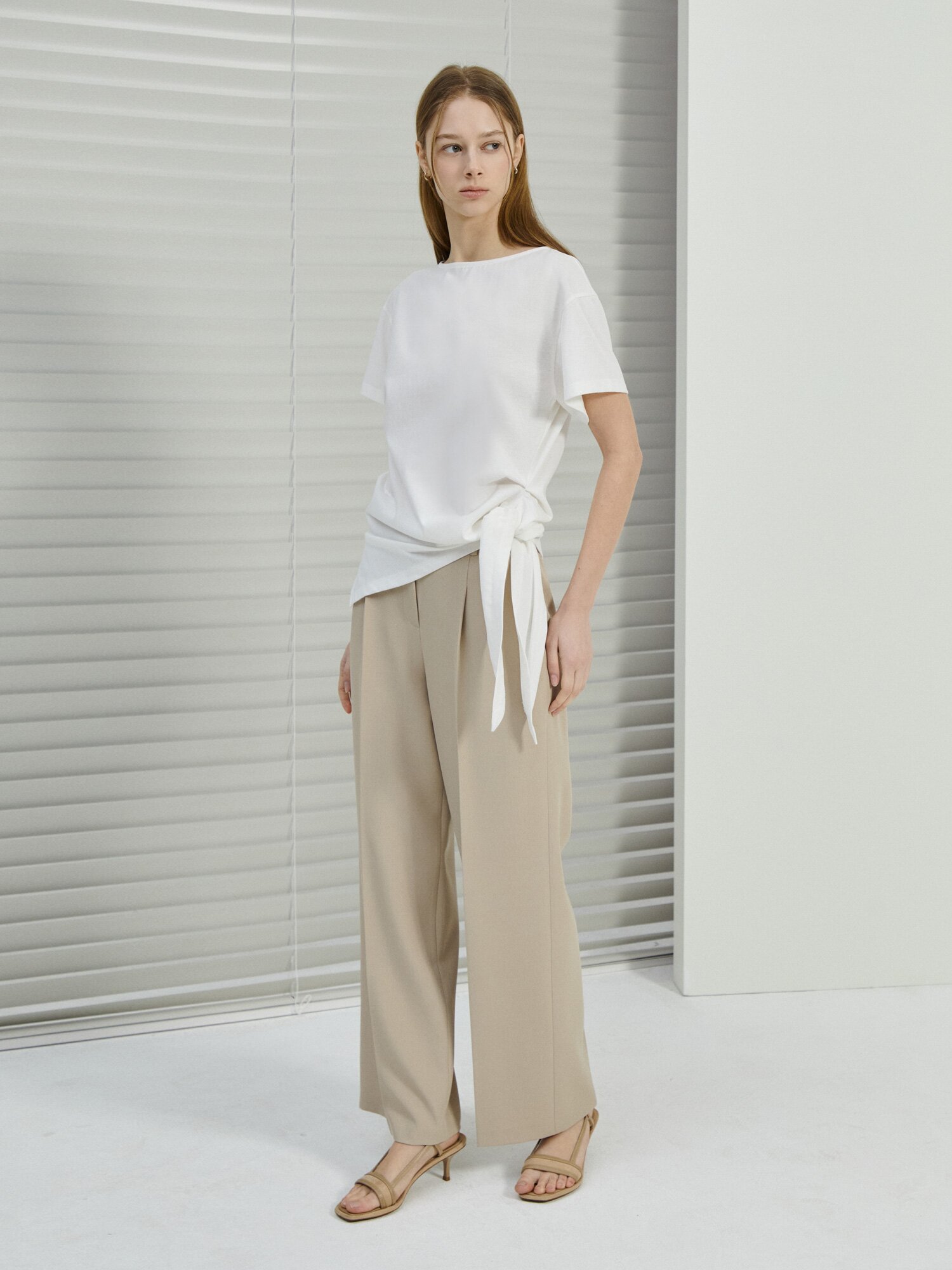 코튼 트위스트 보트넥 티셔츠 (IVORY)