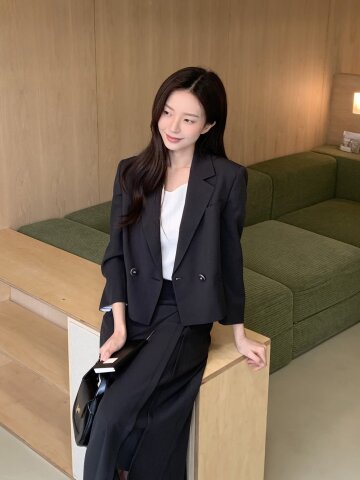스티치 포켓 더블 크롭 재킷 