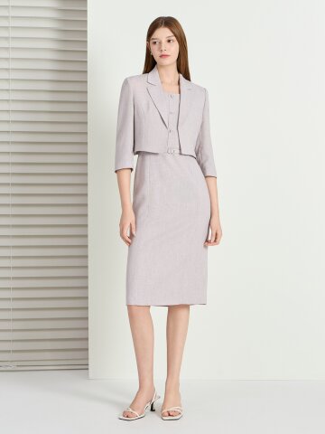 버튼 H라인 원피스 +재킷 세트 