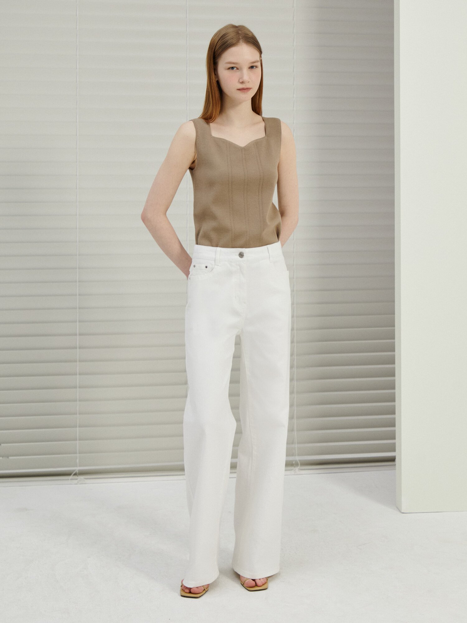 백 밴딩 와이드 데님 팬츠  (WHITE)