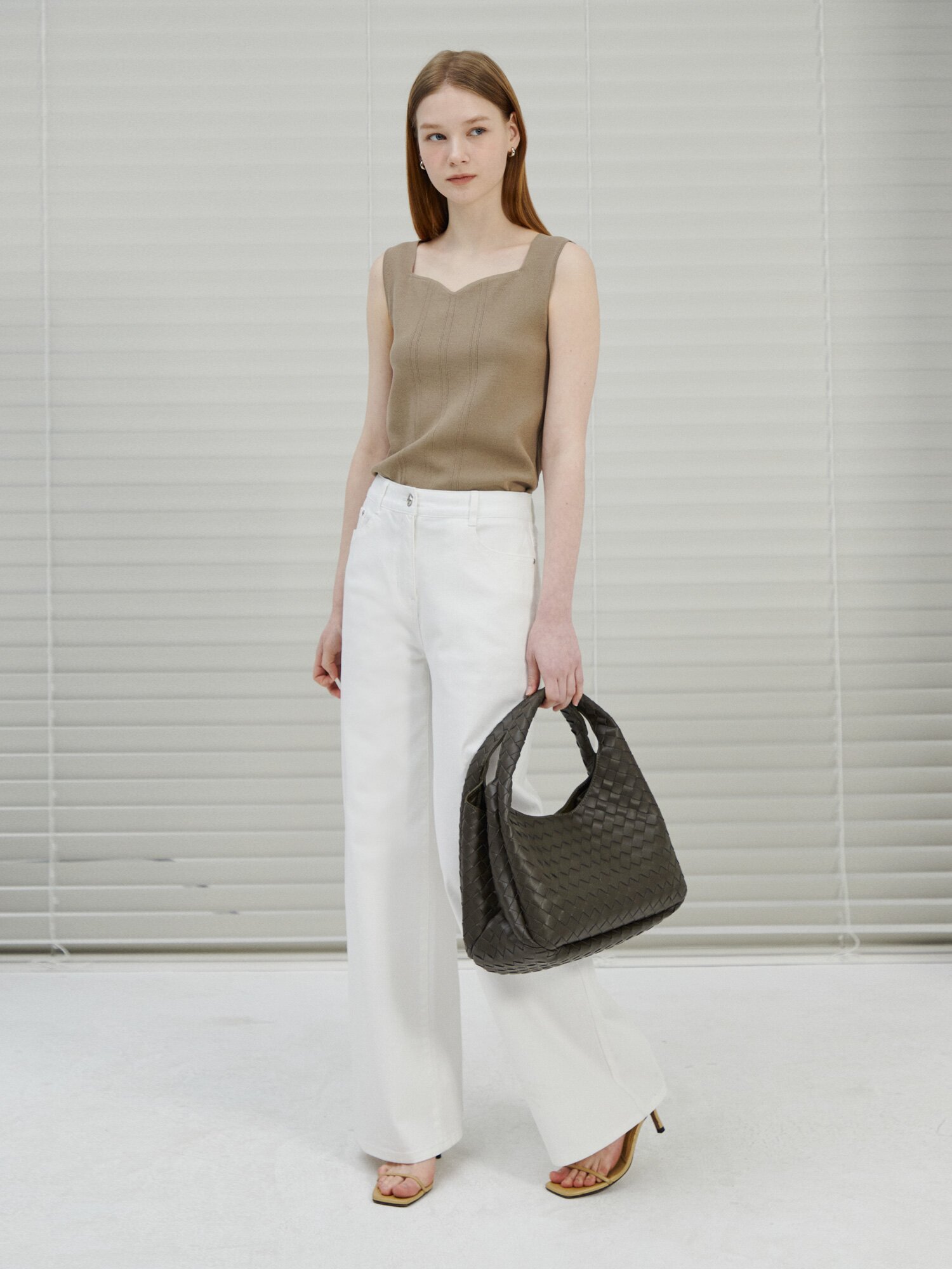 백 밴딩 와이드 데님 팬츠  (WHITE)