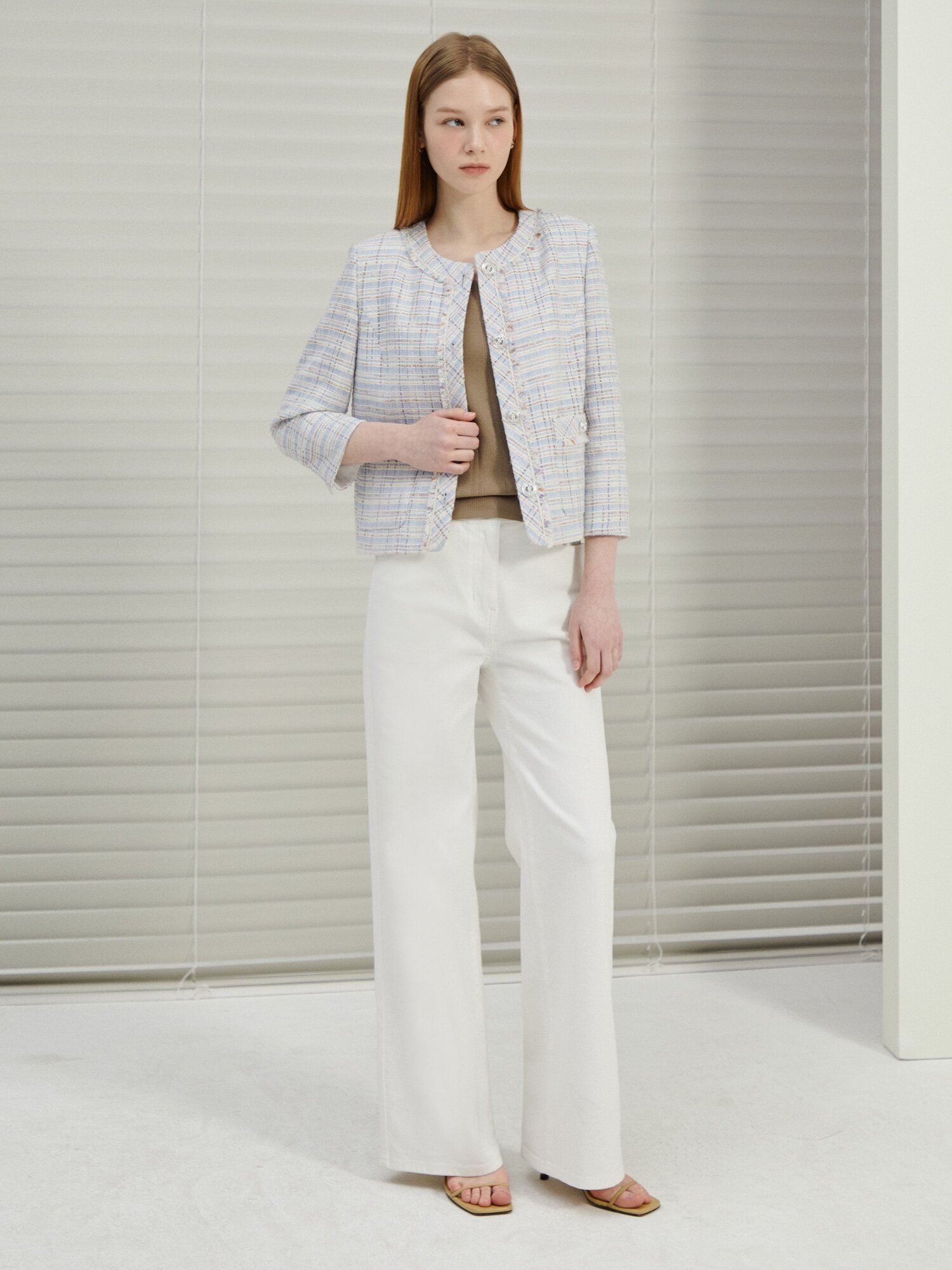 백 밴딩 와이드 데님 팬츠  (WHITE)