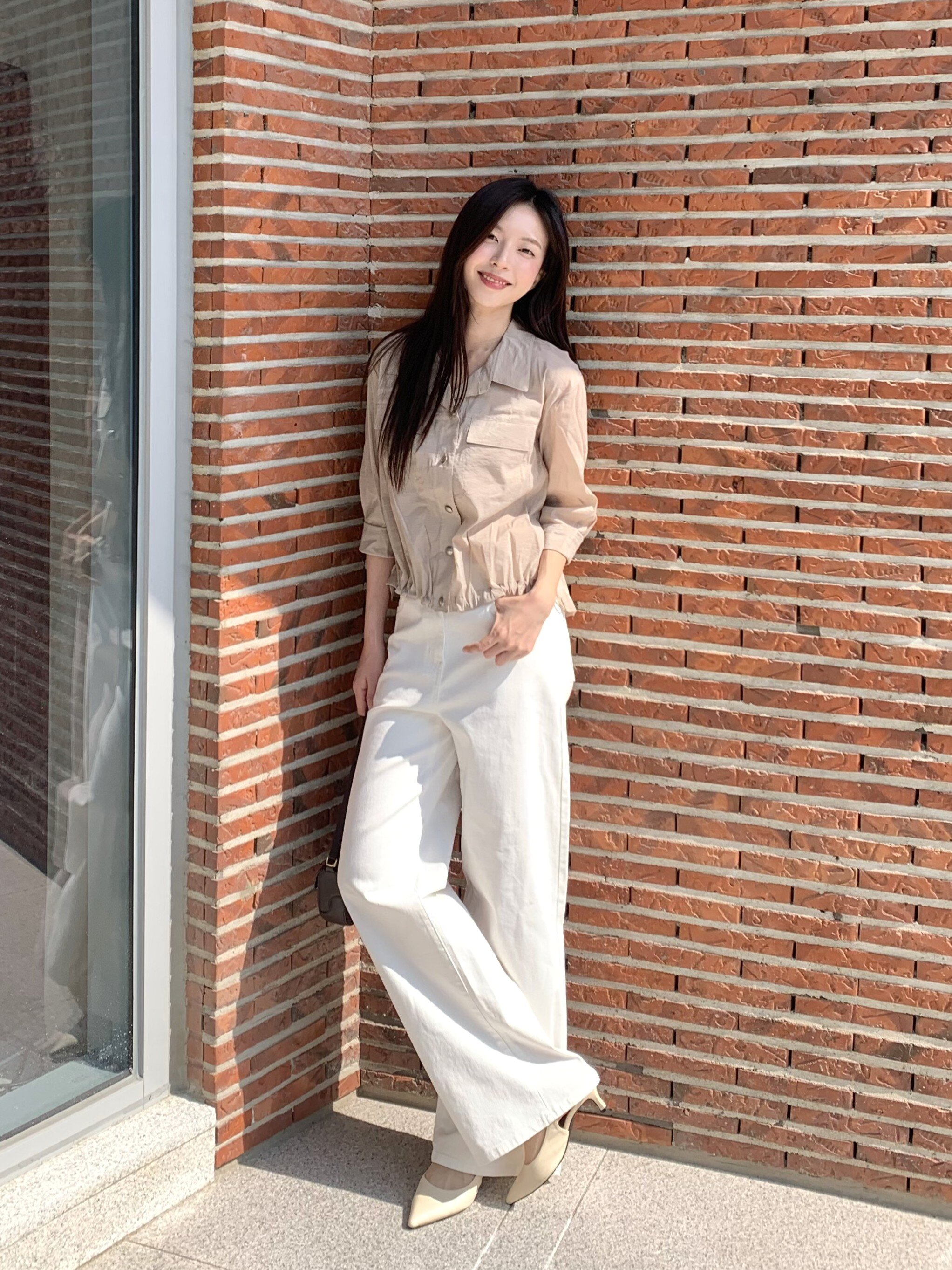 백 밴딩 와이드 데님 팬츠  (WHITE)