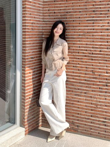 백 밴딩 와이드 데님 팬츠 