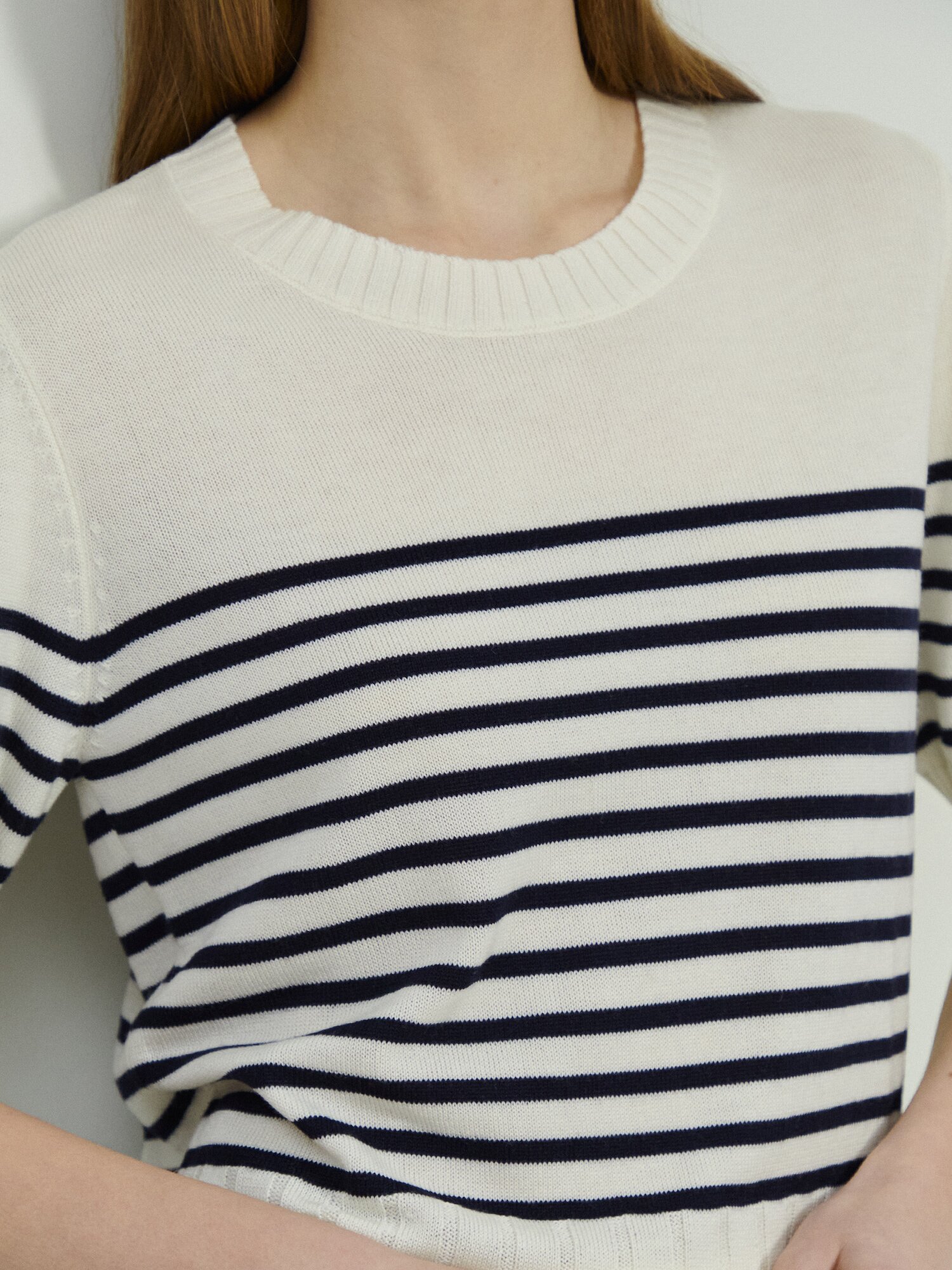 스트라이프 하프 슬리브 니트 (NAVY)