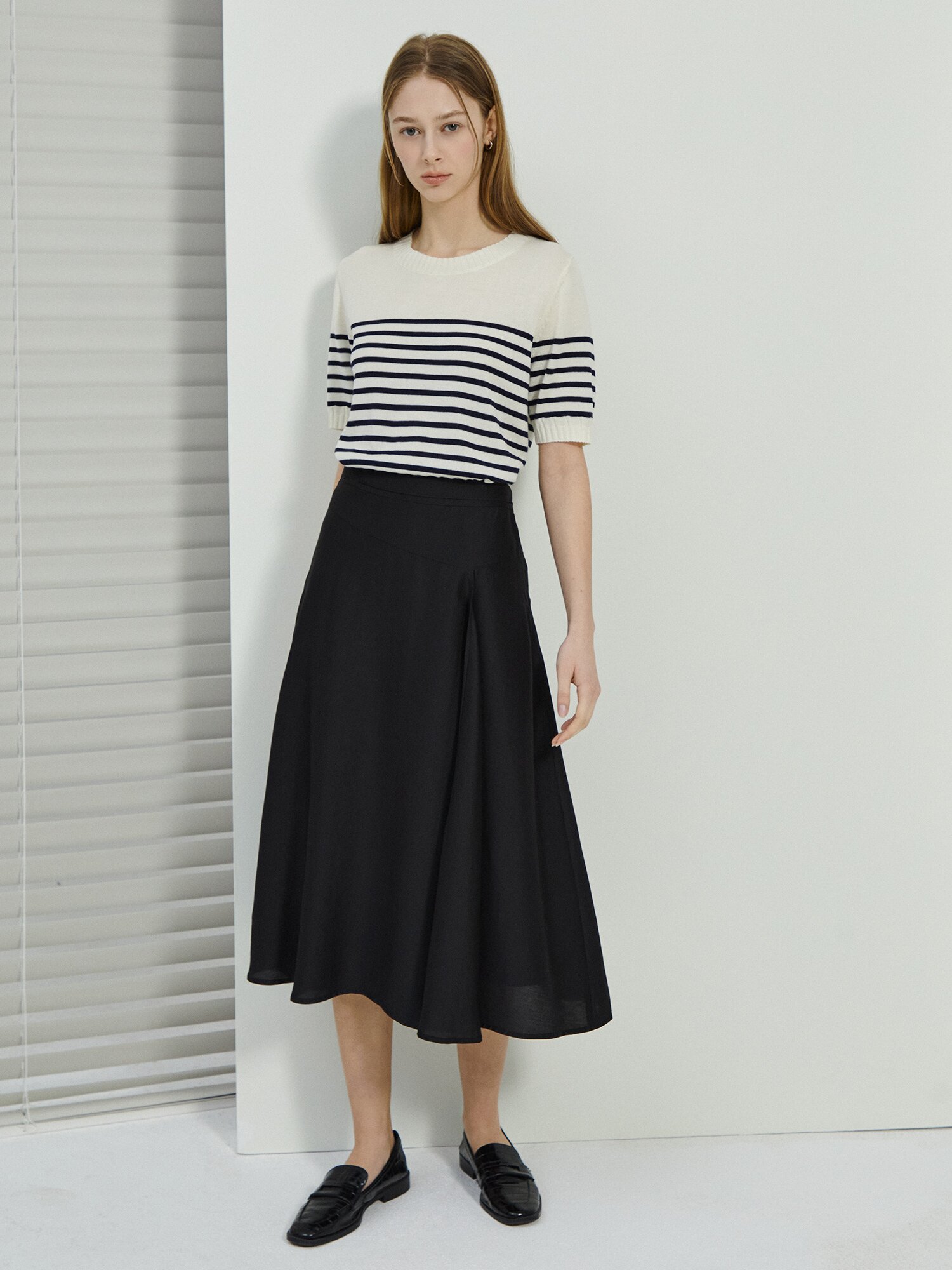 스트라이프 하프 슬리브 니트 (NAVY)