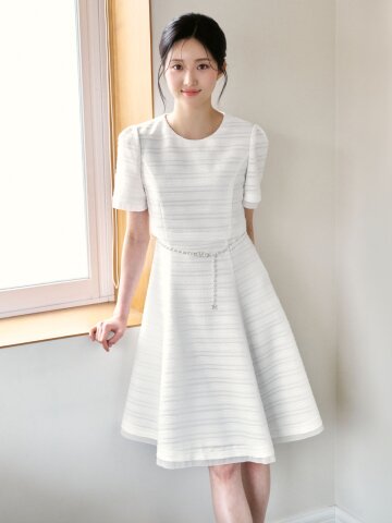 펄 벨티드 배색 플레어 원피스 