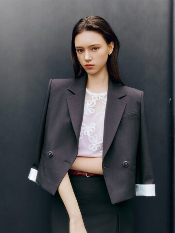 스티치 포켓 더블 크롭 재킷 