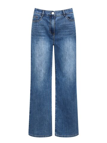 백 밴딩 와이드 데님 팬츠 