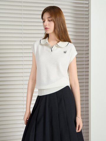 자수 라운드 칼라 풀오버 니트 