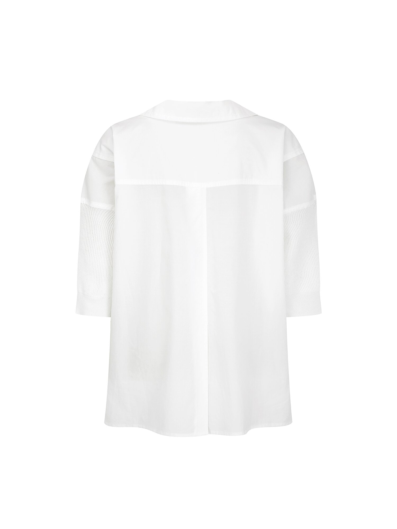 오버핏 니트 배색 셔츠 블라우스 (WHITE)