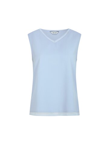 배색 슬리브리스 브이넥 블라우스 