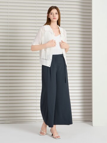 벨티드 투턱 퀼로트 팬츠 