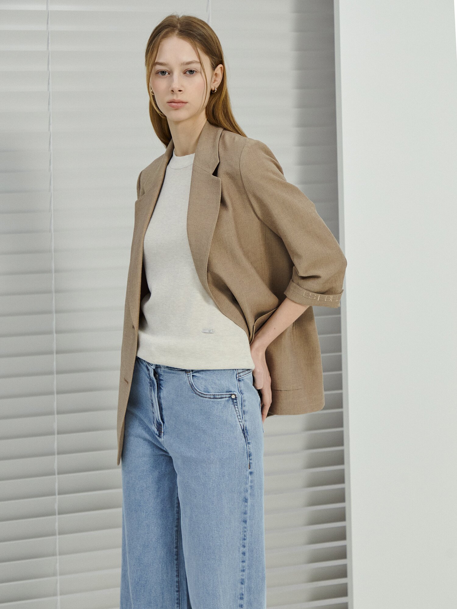 린넨 롤업 7부 싱글 투버튼 재킷 (CAMEL)