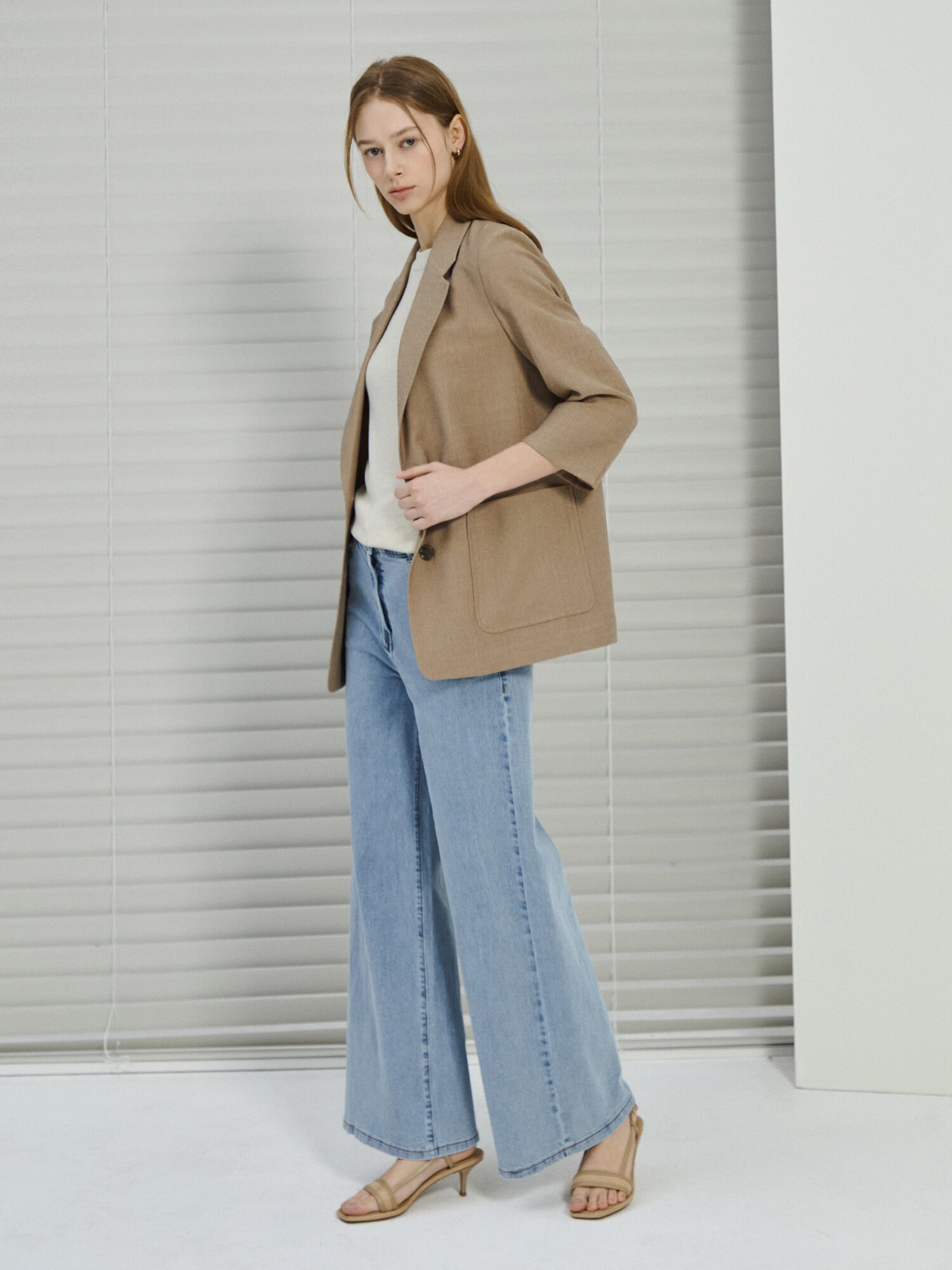 린넨 롤업 7부 싱글 투버튼 재킷 (CAMEL)