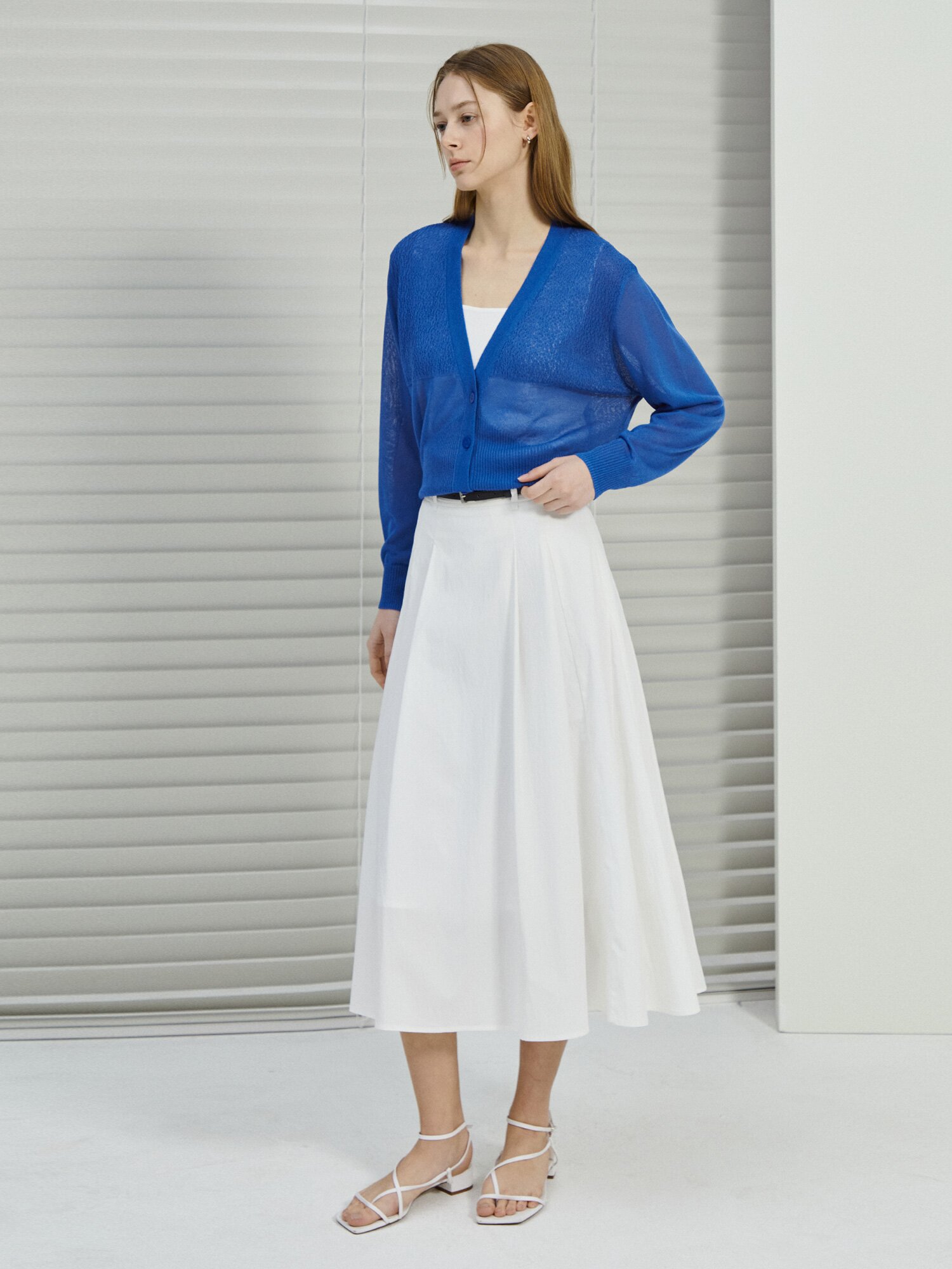 시스루 자카드 브이넥 가디건 (BLUE)