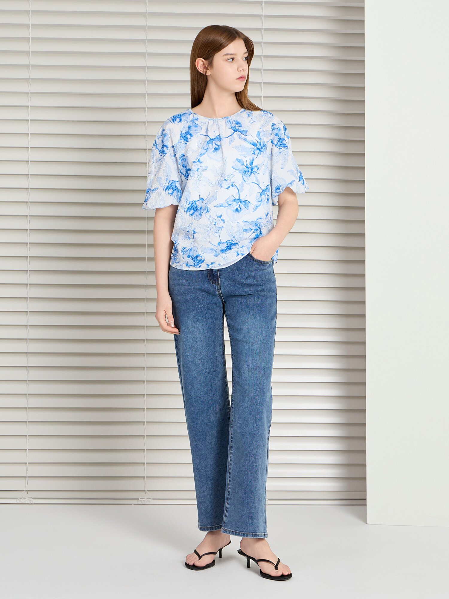 스판 인밴딩 일자핏 데님 팬츠 (BLUE)