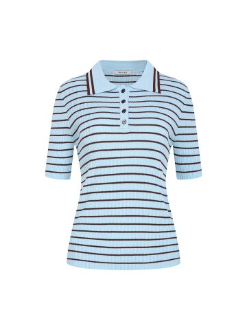 스트라이프 버튼 칼라 풀오버 니트 