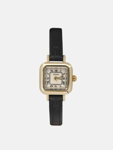 여성 클래식 포멀 가죽 레더 스트랩 워치 스퀘어 정장 골드 프레임 손목시계 LMY009