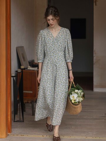 5/4 예약배송_DA_Print flower cross lace dress