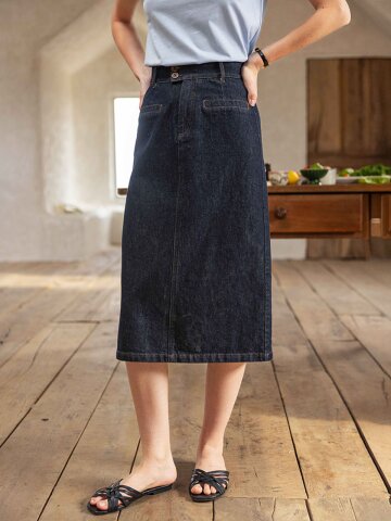 4/28 예약배송_DA_Straight denim long skirt