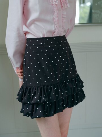 Cest_Heart pattern ruffle skirt