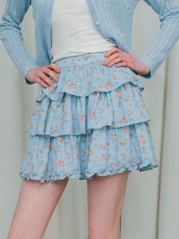 Cest_Floral tiered mini skirt
