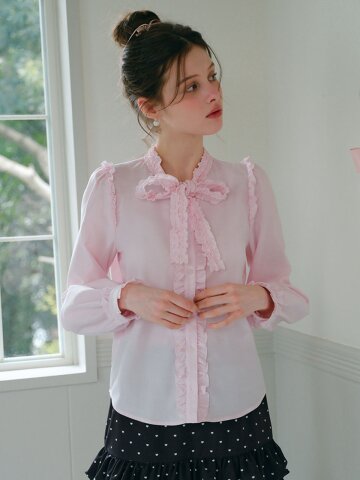 5/4 예약배송_Cest_Ribbon tie ruffle button blouse