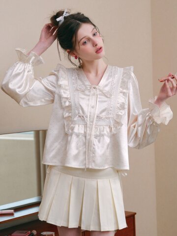 Cest_Heart pattern ruffle blouse