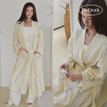 데데리트 예쁜 사계절 홈웨어 브러쉬 스트라이프 로브 라운지웨어 파자마 수면 시원한 잠옷 슬립 가운 집들이 생일 친구 커플 선물