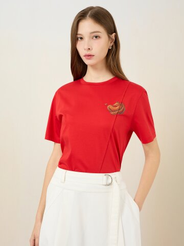 코튼 포니 사선 반팔 티셔츠 (RED)