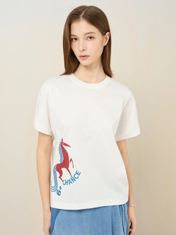 코튼 홀스 글리터 그래픽 반팔 티셔츠 (WHITE)