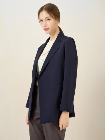 린넨 혼방 버튼리스 오버핏 자켓 (DARK NAVY)