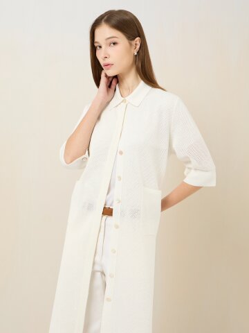 메쉬 카라 반팔 맥시 가디건 (IVORY)